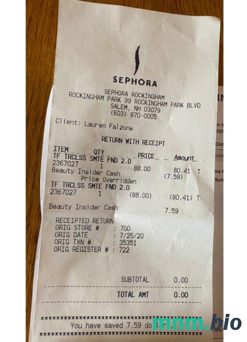 Sklep Sephora szablon pokwitowania płatności PSD